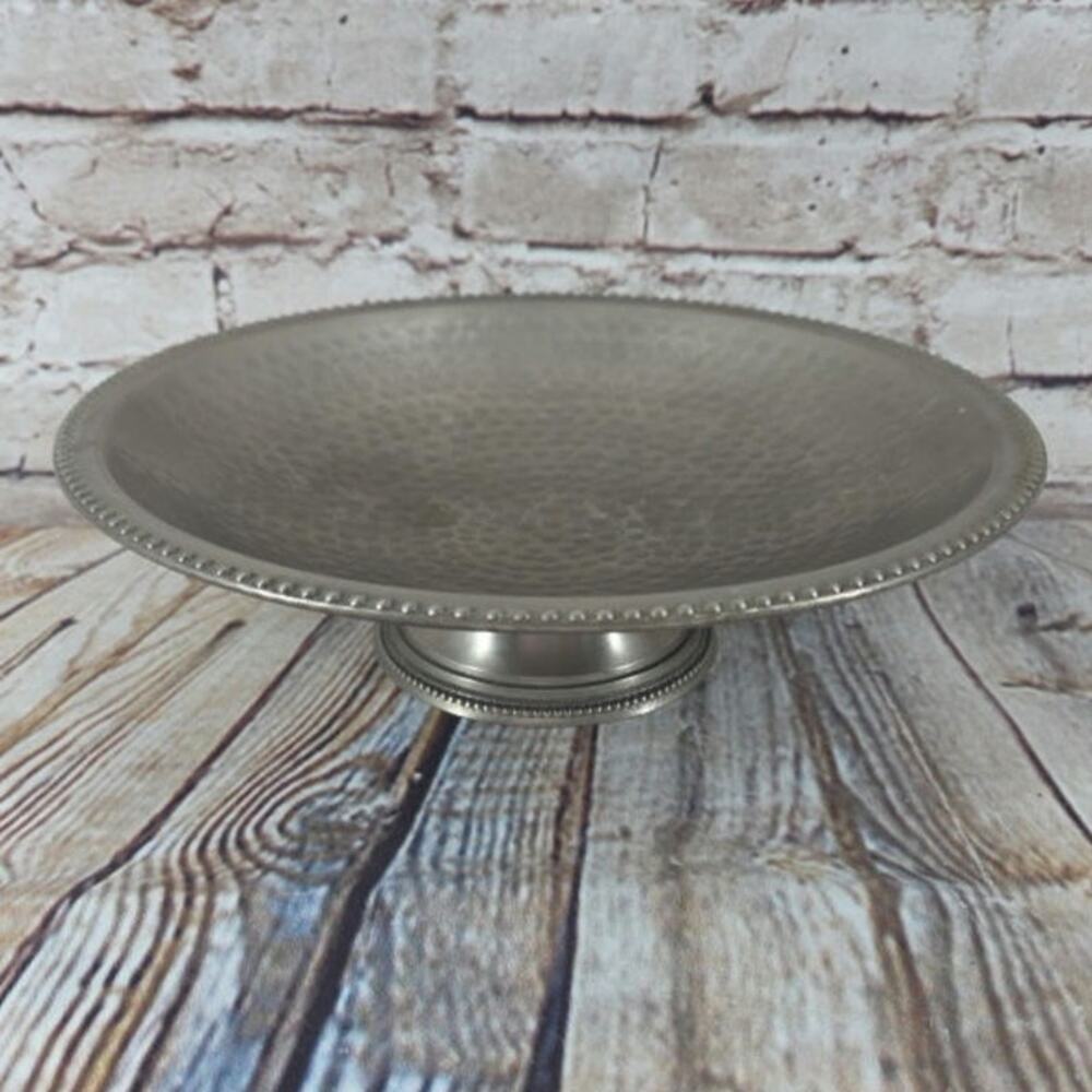 Vintage Hammered Pewter Pedastal Fruit Bowl Made in India 9"